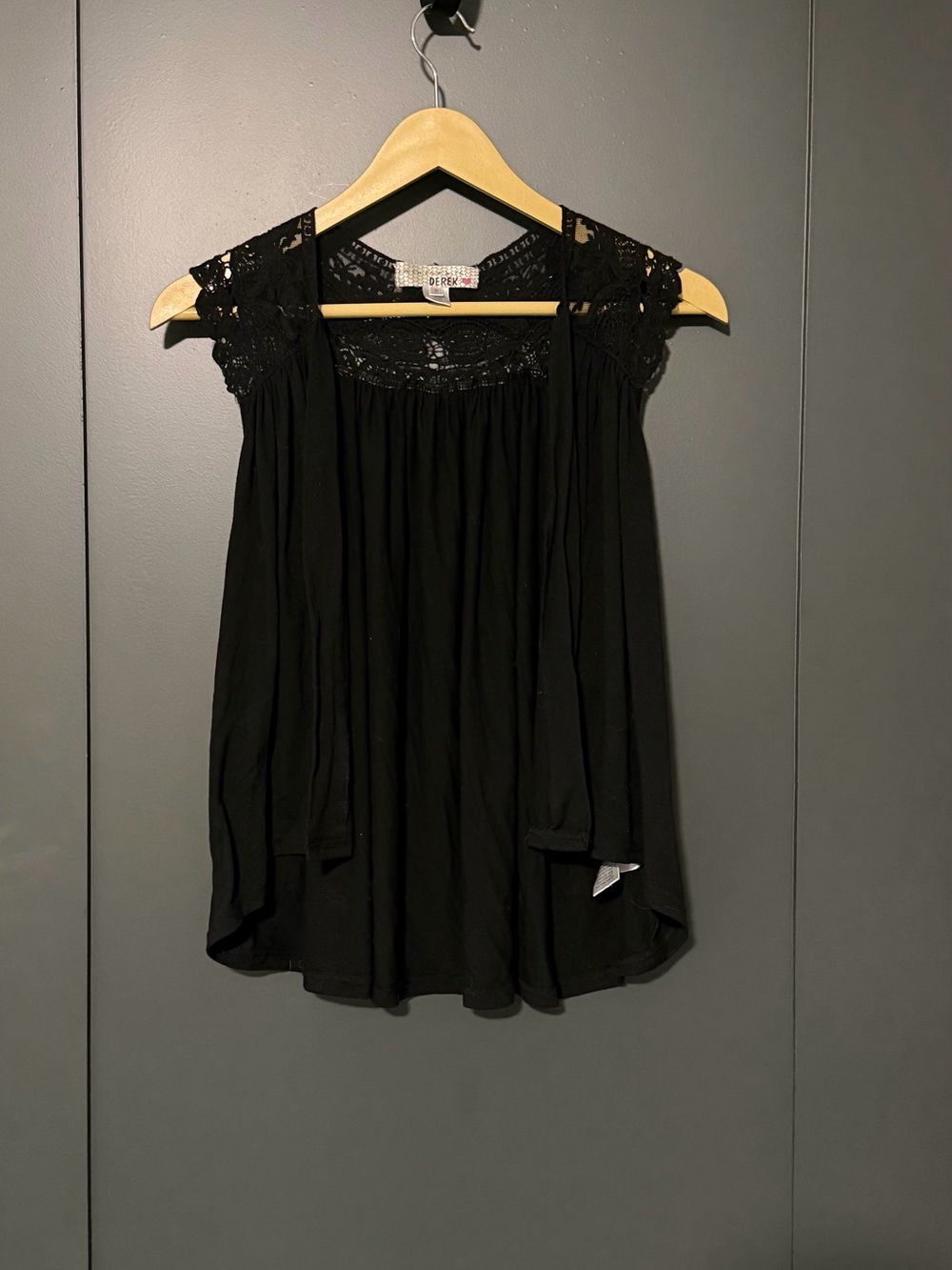 Derek Heart Black Lace-Yoke Peasant Top
